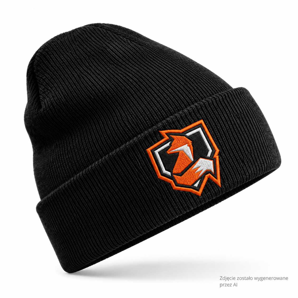 Czapka zimowa beanie z haftem herbu Lisy Białystok dla dorosłych